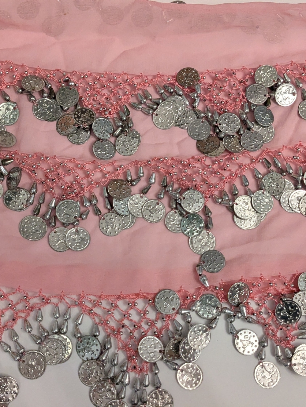 Handcrafted Pink Coin Fringe Belly Dance Hip Scarf